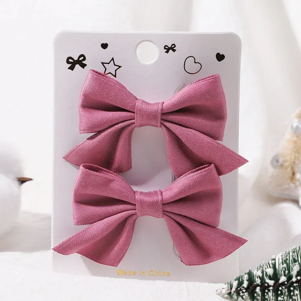 Color: army green - 2Pcs/Set Solid Color Kids Bows Hair Clips for Baby Girls Handmade Plaid Bowknot Hairpin Barrettes Photograph Hair Accessories
