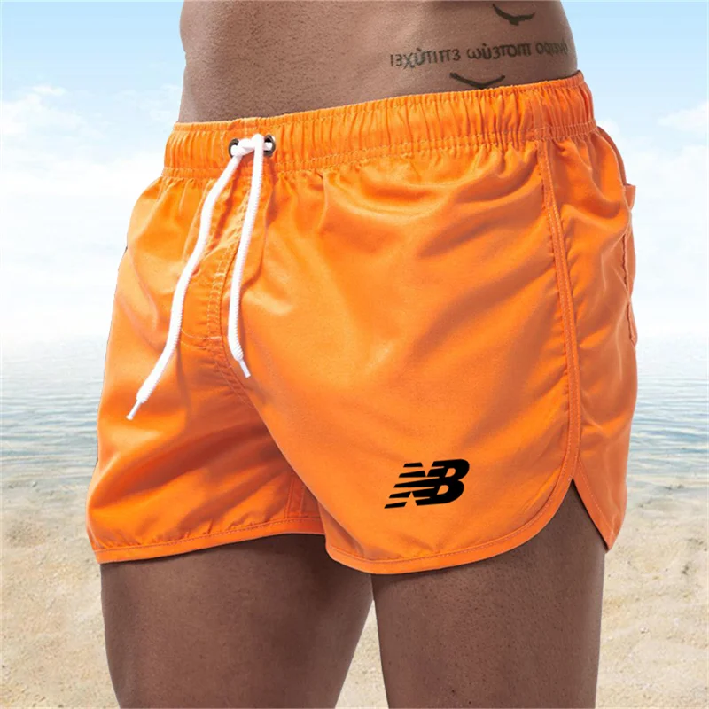 Color: WHITE, Size: XXL - Letter B Summer men's luxury beach pants clothing quick dry gym jogging sexy shorts vacation casual swimming trunks