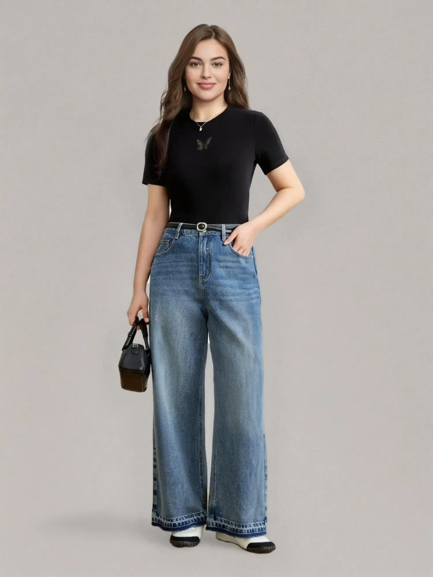 Color: Blue, Size: XXL - DUSHU Women's Classic All-match Straight Jeans Women's 2025 Spring New Holiday Casual Fashion High Waist Trousers 25DS81041