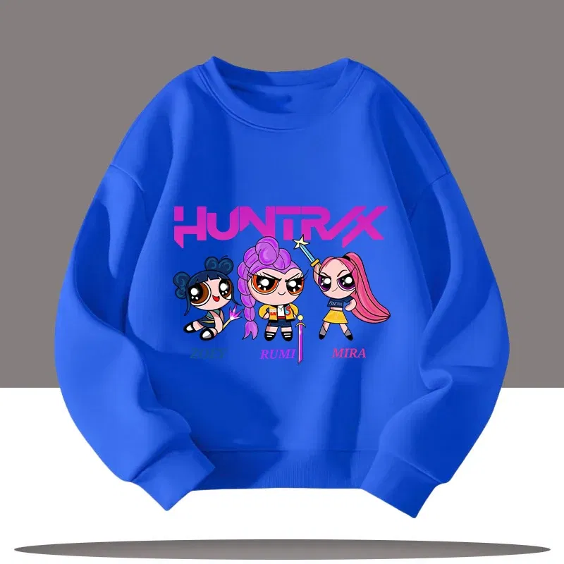 Color: Dark Grey, Kid Size: 5 - K-pop Demon Hunters Cartoon Print 3-12 Year Old New Style Kids Round-neck Sport Shirt Cute Girl Casual Top Children's Clothing