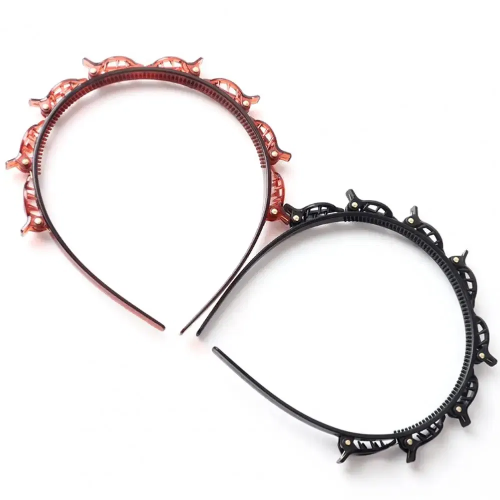 Color: Red, Ships From: CHINA - Hair Tie Stylish Double-layered Braided Headband Set with Clips Bangs Styling Tool Hair Hoop Design for Women Clip-in Braided