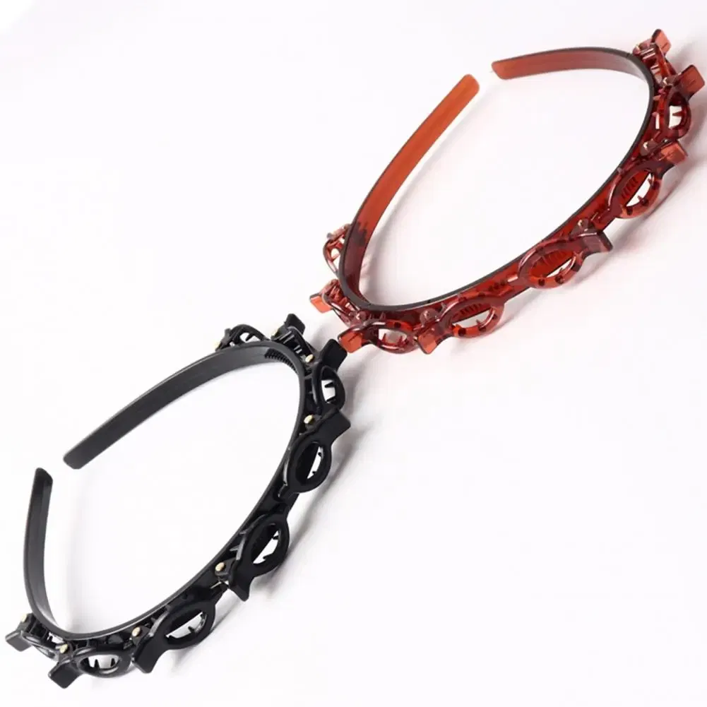 Color: Red, Ships From: CHINA - Hair Tie Stylish Double-layered Braided Headband Set with Clips Bangs Styling Tool Hair Hoop Design for Women Clip-in Braided