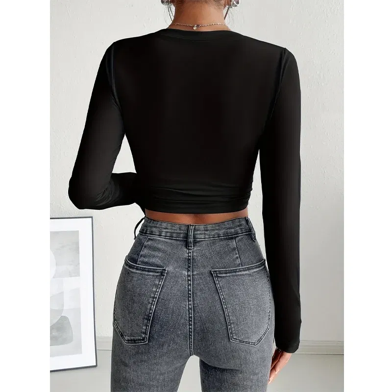 Color: Blue, Size: L - Autumn Winter Women's Long Sleeve T Shirt Slim Fit Tees Crop Tops Shirts Basic Tee Tops Workout Streetwear Y2K Fall Fashion 2025