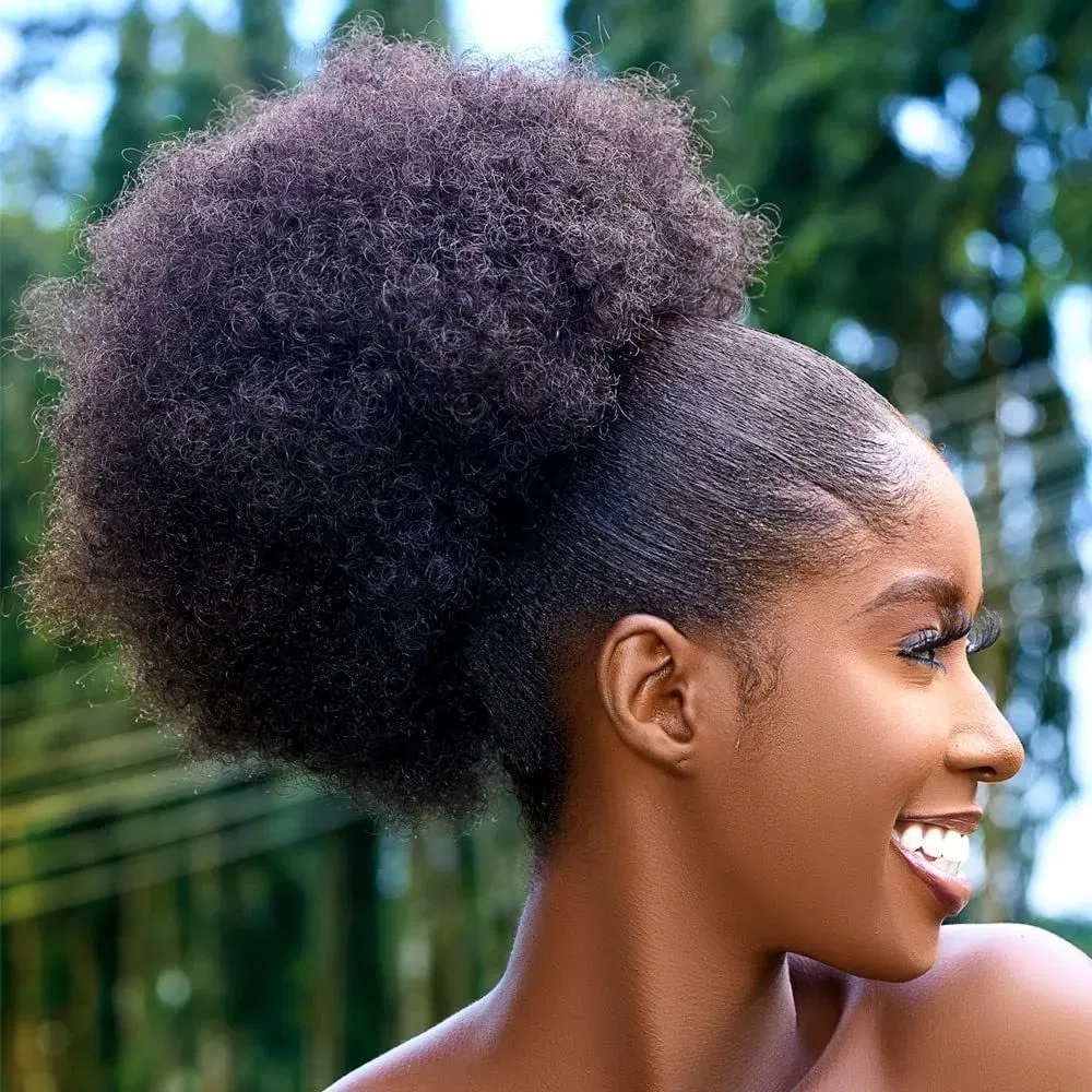 Color: T27/30/4 - Synthetic Big Afro Puff Drawstring Ponytail Extensions for Black Women 10Inch Kinky Curly Hair Bun Ponytail Wigs Daily Use