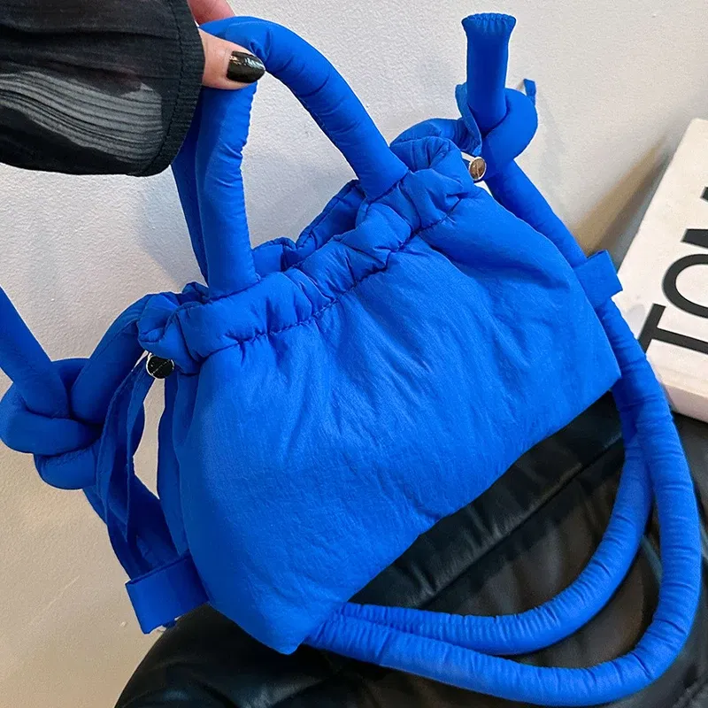 Color: Clear - Fashion Small Puffer Tote Bag Padded Women Shoulder Bags Nylon Down Cotton Crossbody Bag Mini Lady Handbags Underarm Bag