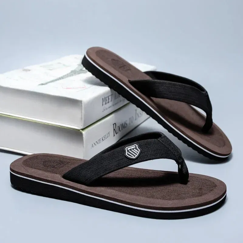 Color: black, Shoe Size: 44 - Hot Sale Men's Flip-flops Outdoor Casual Beach Slippers Soft Light Non-Slip Shoes Summer Slippers Men Shower 2023 Zapatos Hombre