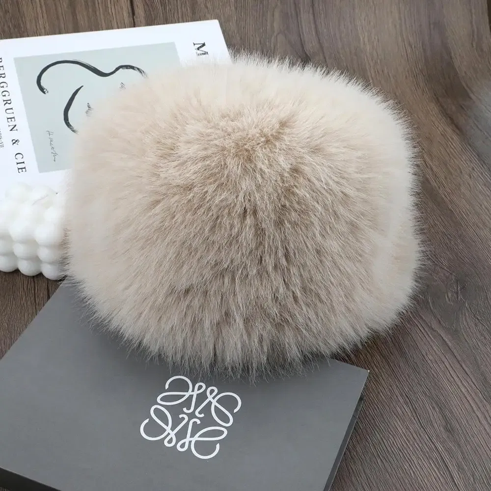 Color: Beige - New Fluffy Fur Women's Winter Hat Winter Snow Ski Cap Female Faux Fur Thick Warm Windproof Hat Russian Hat Mink Fisherman's Hat