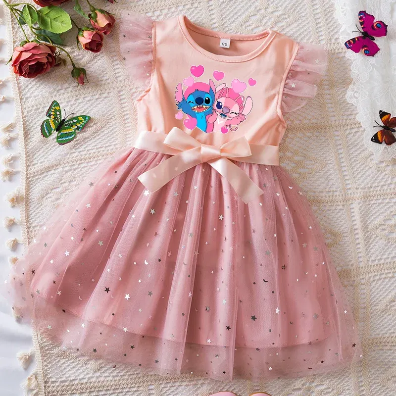 Color: Dark Grey, Kid Size: 9 - Lilo Stitch Girls Sequin Tutu Dress with Bow Flutter Sleeves Summer Princess Party Outfit for Toddler Kids 2-6 Years