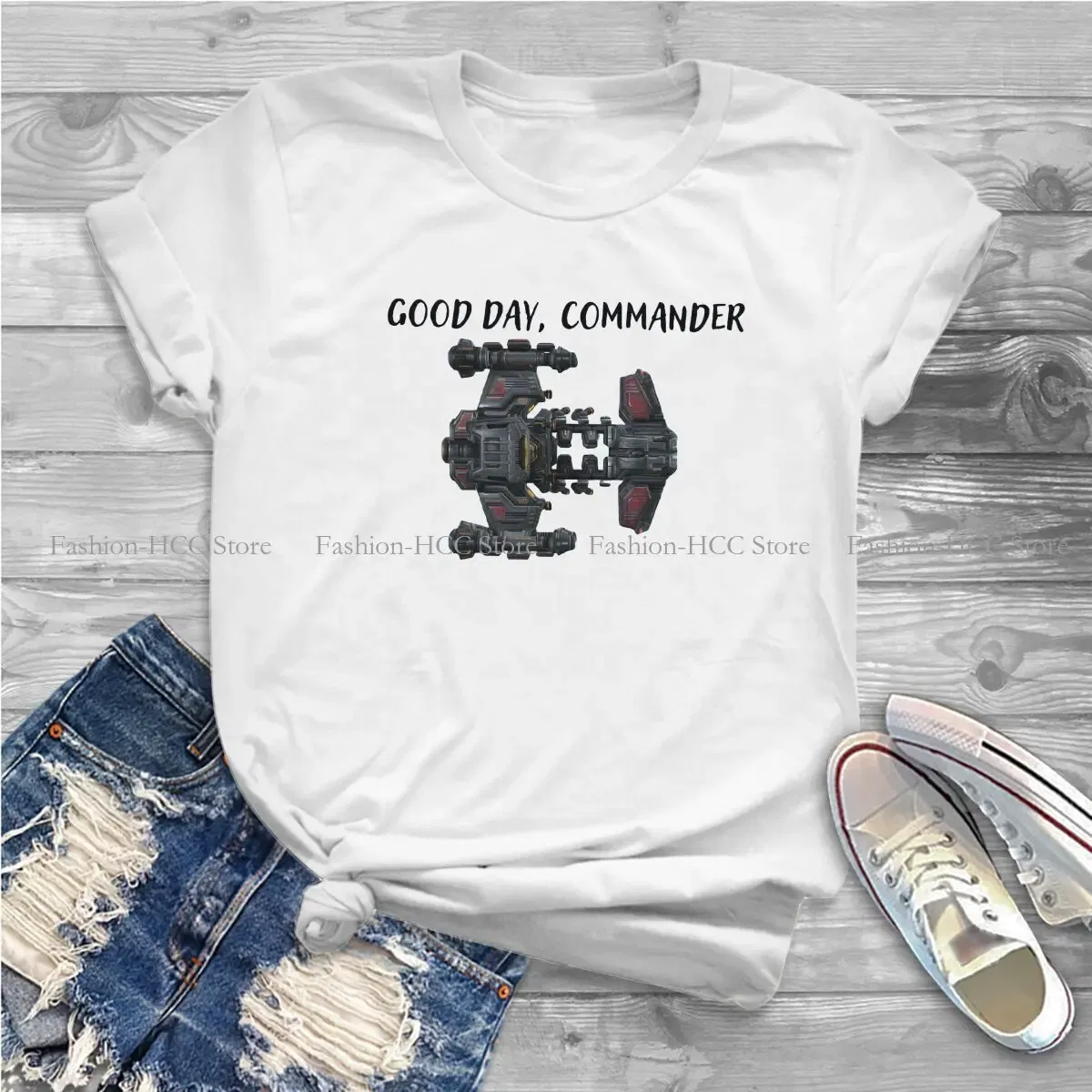 Color: WHITE, Size: S - StarCraft Military Science Game Polyester TShirts Battlecruiser Personalize Homme T Shirt Hipster Tops