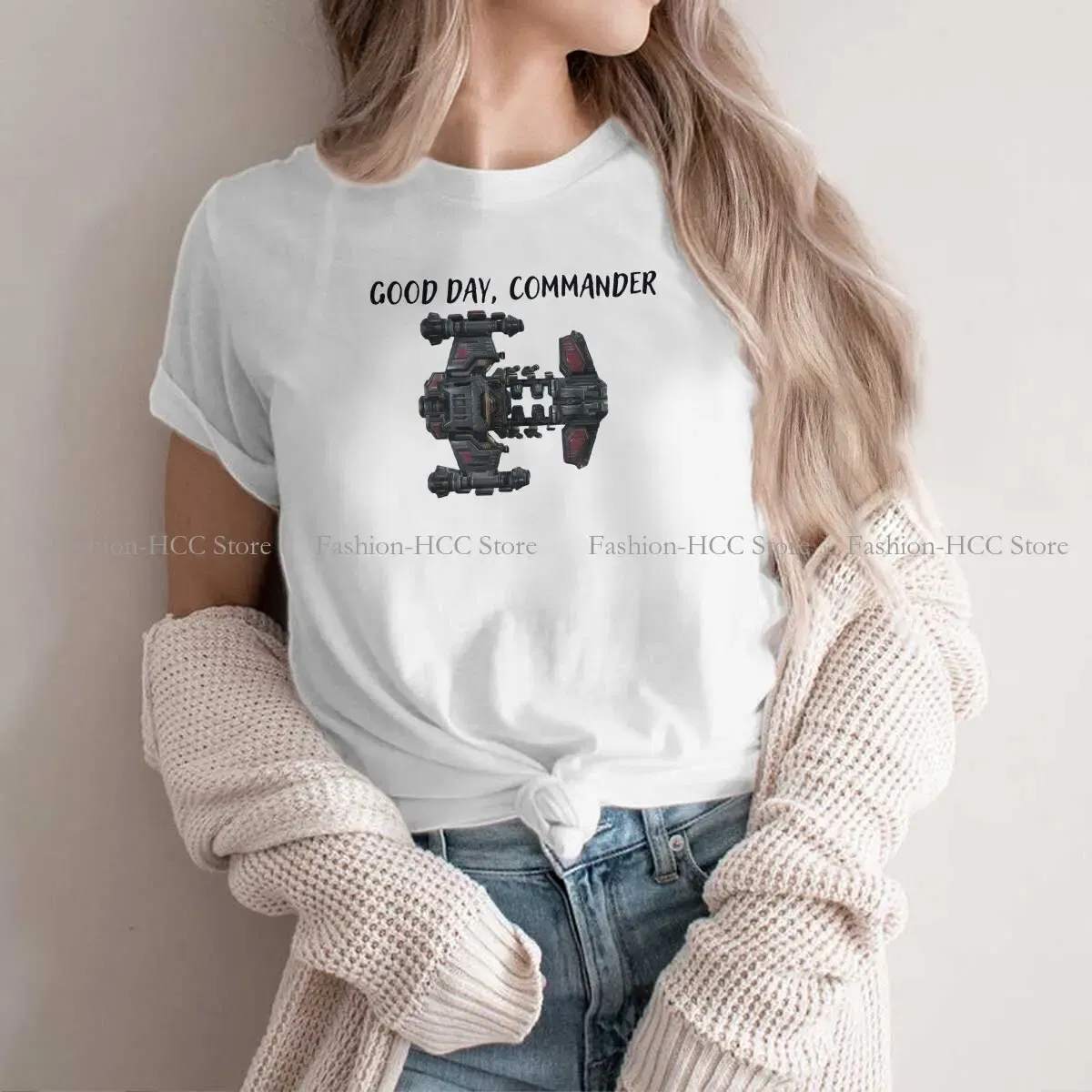 Color: WHITE, Size: S - StarCraft Military Science Game Polyester TShirts Battlecruiser Personalize Homme T Shirt Hipster Tops