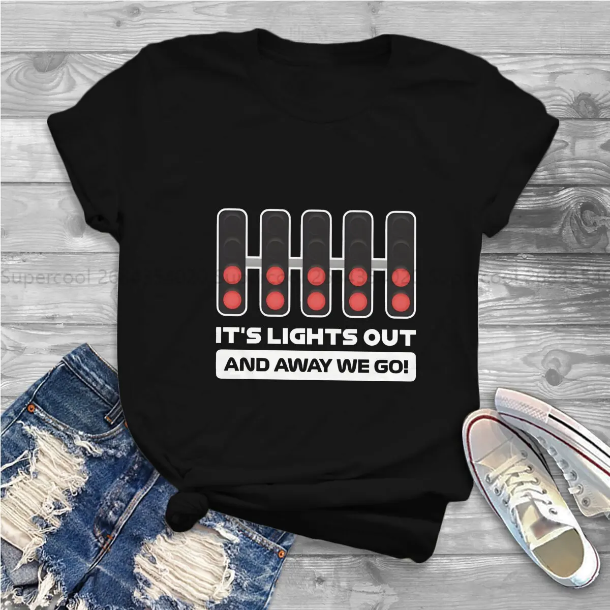 Color: black, Size: M - It's Lights Out And Away We Go! Harajuku Polyester TShirt F1 Formulate 1 Racing Style Leisure T Shirt Women