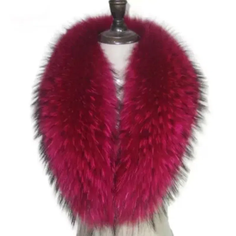 Color: Lavender, Size: L - Winter Real Fox Fur Collar Woman Furry Natural Raccoon Fur Scarf Shawls Luxury Neck Warmer Wraps For Coat Fur Scarves Large Size