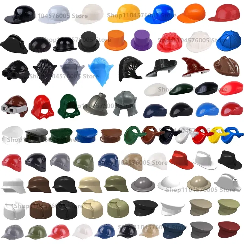 Color: Multicolor - MOC Brown Hair Building Blocks City Figures Body Creative Accessory Blond Gold White Parts DIY Hats Mini Bricks Assemble Toy S04