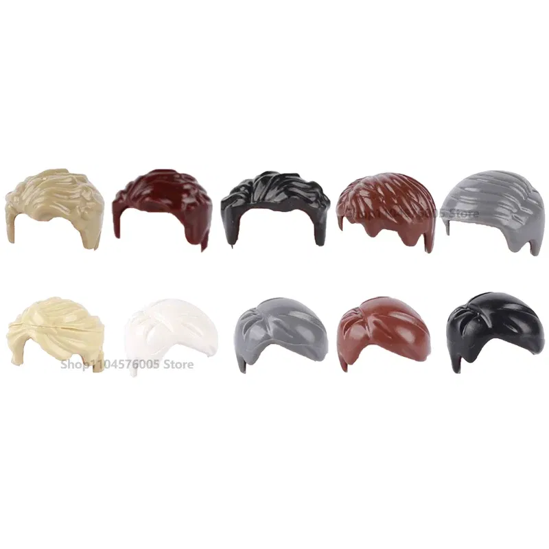 Color: Multicolor - MOC Brown Hair Building Blocks City Figures Body Creative Accessory Blond Gold White Parts DIY Hats Mini Bricks Assemble Toy S04