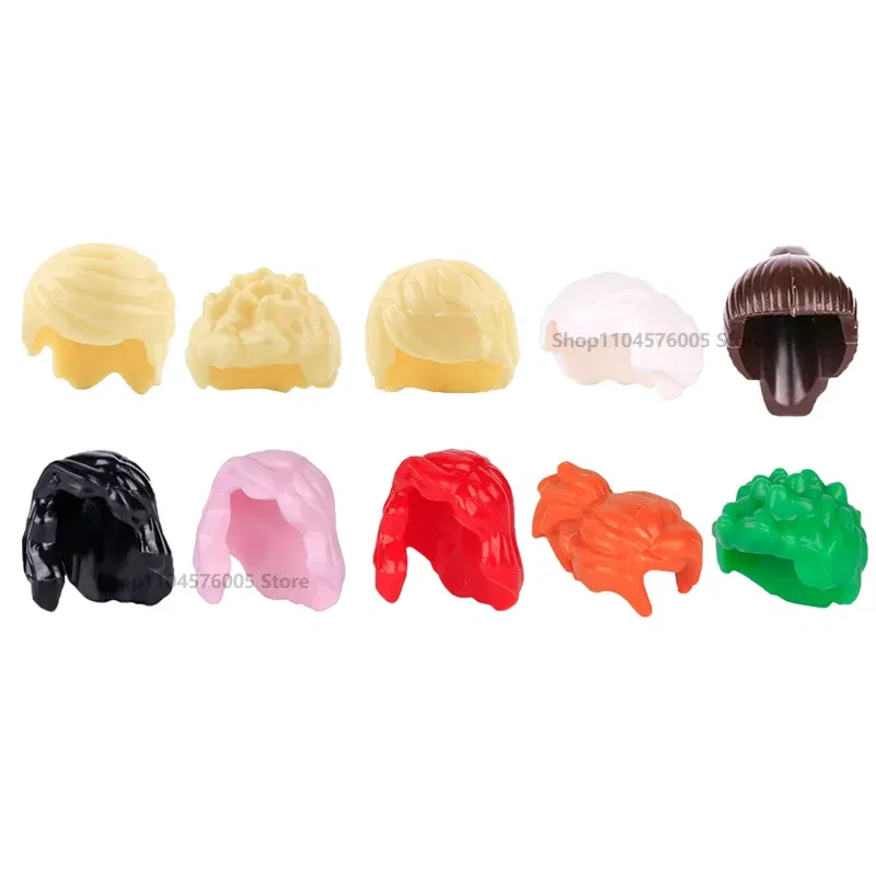 Color: Multicolor - MOC Brown Hair Building Blocks City Figures Body Creative Accessory Blond Gold White Parts DIY Hats Mini Bricks Assemble Toy S04