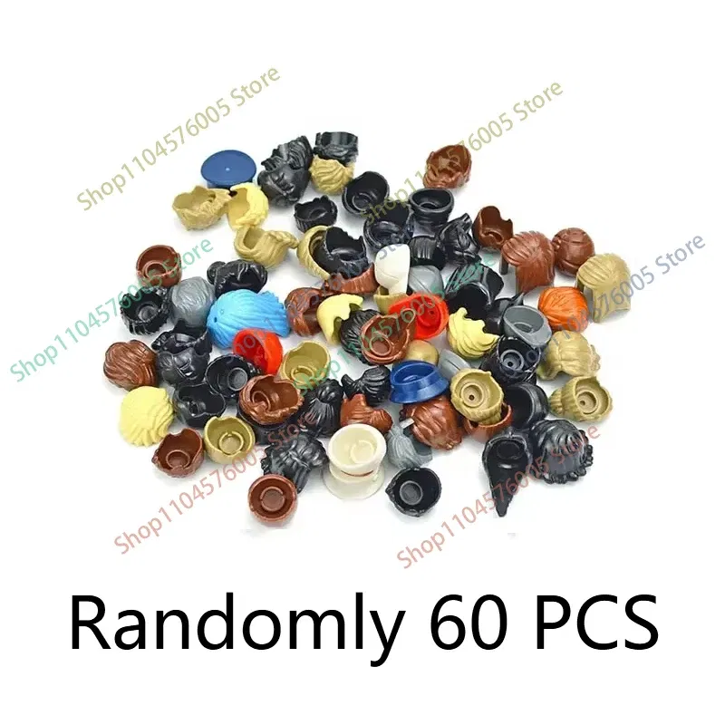 Color: Multicolor - MOC Brown Hair Building Blocks City Figures Body Creative Accessory Blond Gold White Parts DIY Hats Mini Bricks Assemble Toy S04