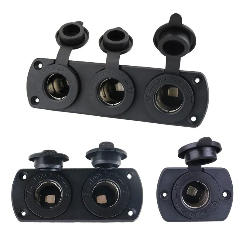 Color Name: Black - 1 2 3 Holes Panel 12V Waterproof Cigarette Lighter Socket Power Outlet Replacement DIY Kit for Car Boat ATV RV Truck