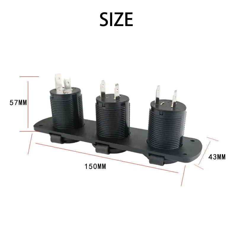 Color Name: Black - 1 2 3 Holes Panel 12V Waterproof Cigarette Lighter Socket Power Outlet Replacement DIY Kit for Car Boat ATV RV Truck