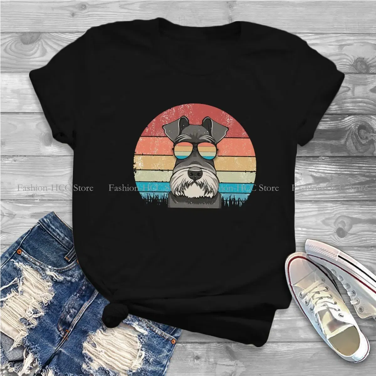 Color: WHITE, Size: S - Cool Dog Hip Hop Fashion Roar Best Schnauzer Dad Ever Newest Polyester TShirts Female Style Tops T Shirt O Neck