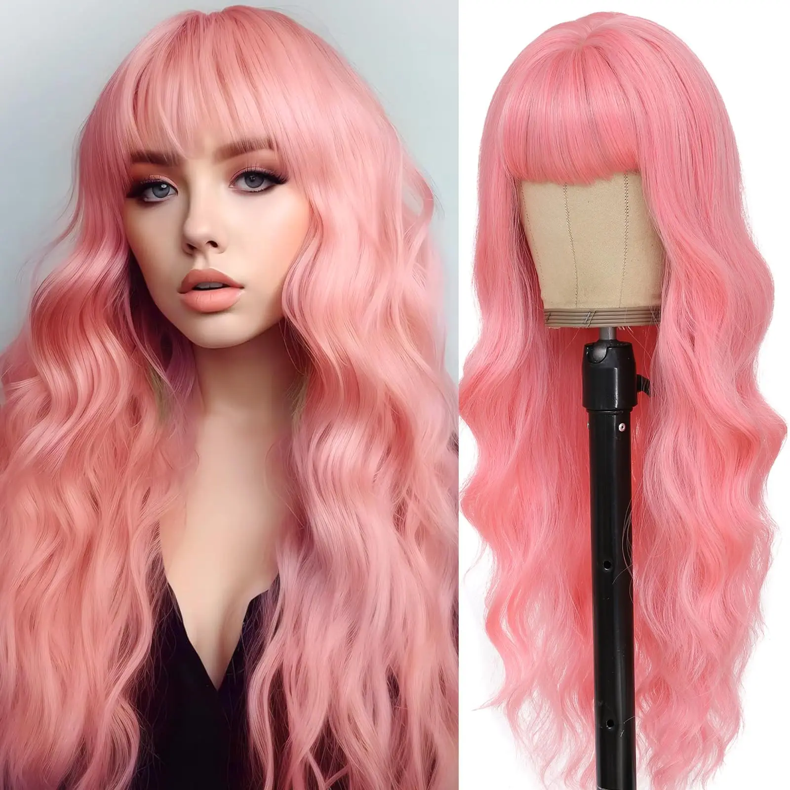 Color: T1B/33/27 - Orange synthetic wig with big waves for party, Halloween cosplay, daily use wig, high-temperature hair accessory