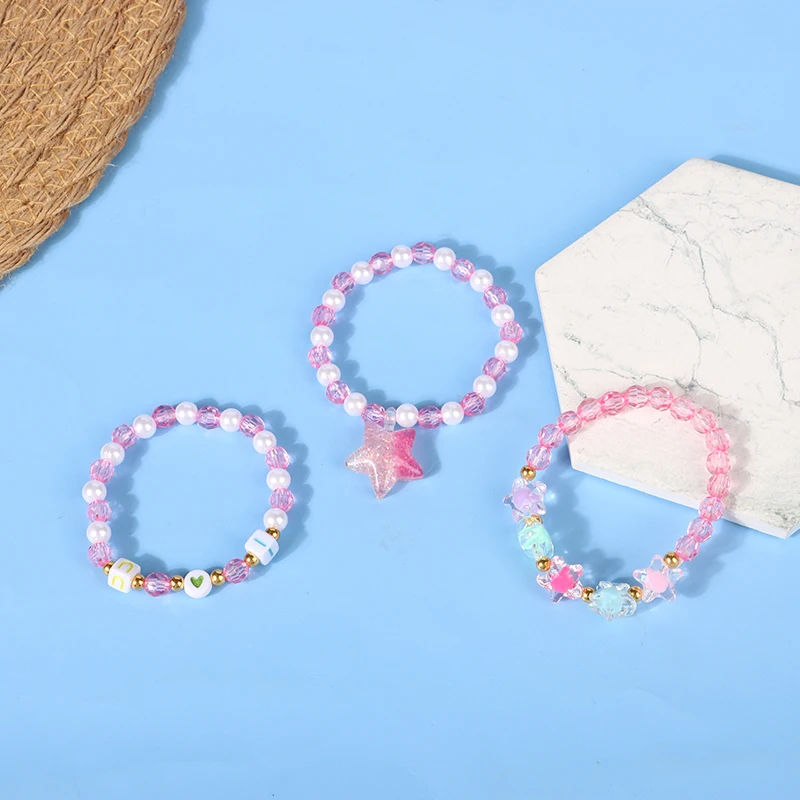 3Pcs/set Party Bracelets Star Letter Candy Color Beads Bracelet Children Kids Beads Bracelets For Girls Gift