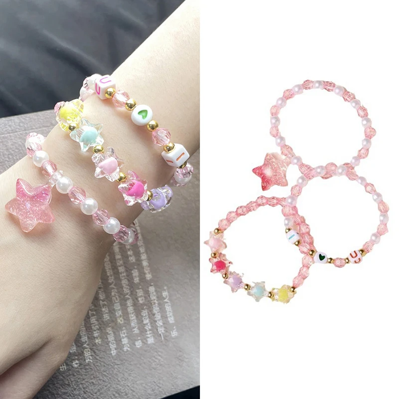 3Pcs/set Party Bracelets Star Letter Candy Color Beads Bracelet Children Kids Beads Bracelets For Girls Gift
