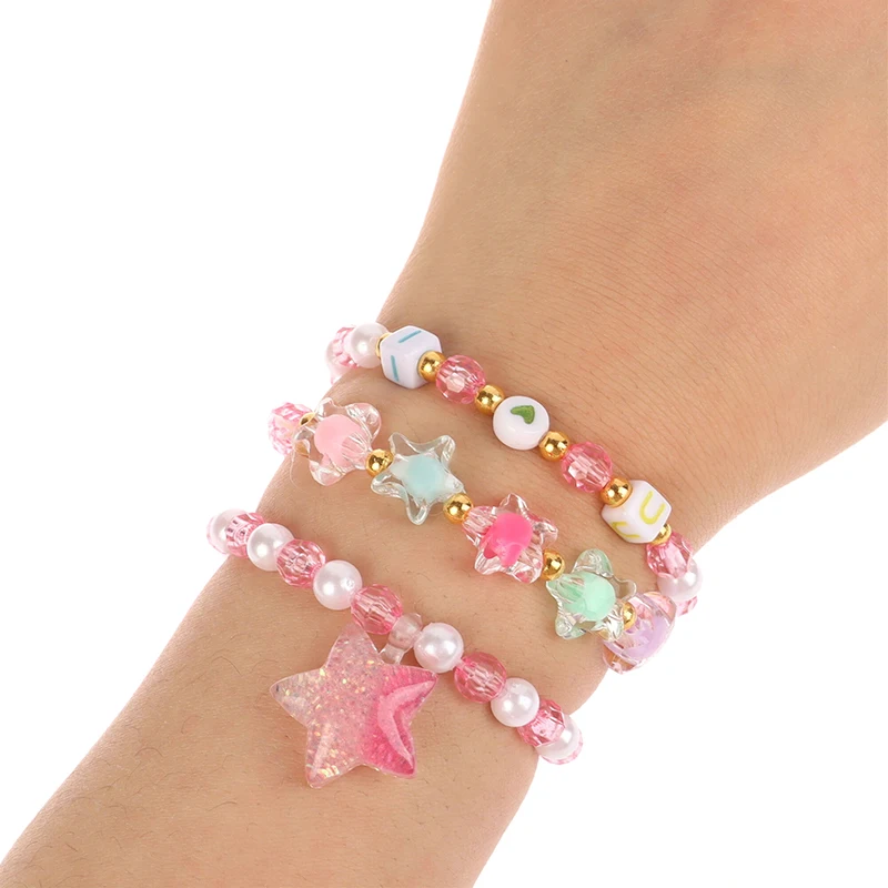 3Pcs/set Party Bracelets Star Letter Candy Color Beads Bracelet Children Kids Beads Bracelets For Girls Gift
