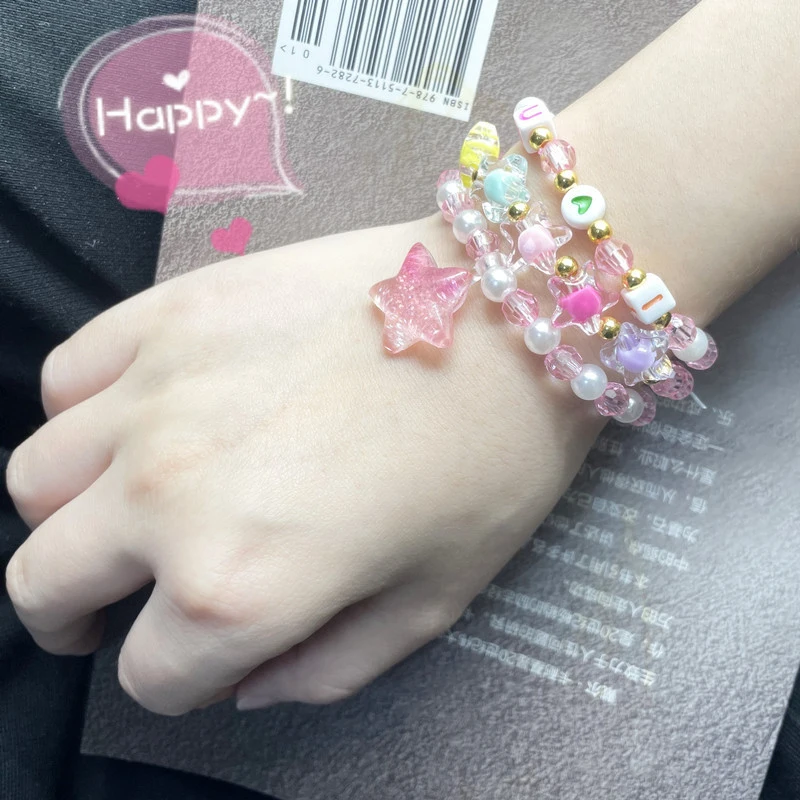 3Pcs/set Party Bracelets Star Letter Candy Color Beads Bracelet Children Kids Beads Bracelets For Girls Gift
