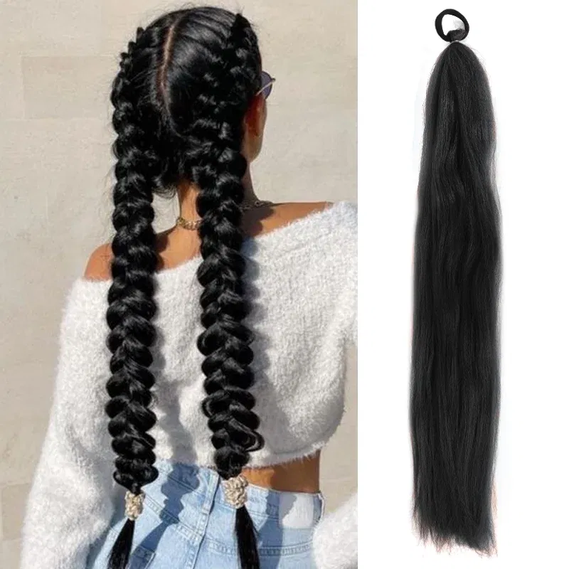 Color: T27/30/4, Stretched Length: 26inches - LUPU Synthetic Ponytail Extension with Elastic Tie Hair Band 26" Long Straight Colored Braiding Ponytail Ombre Pink Purple Blue