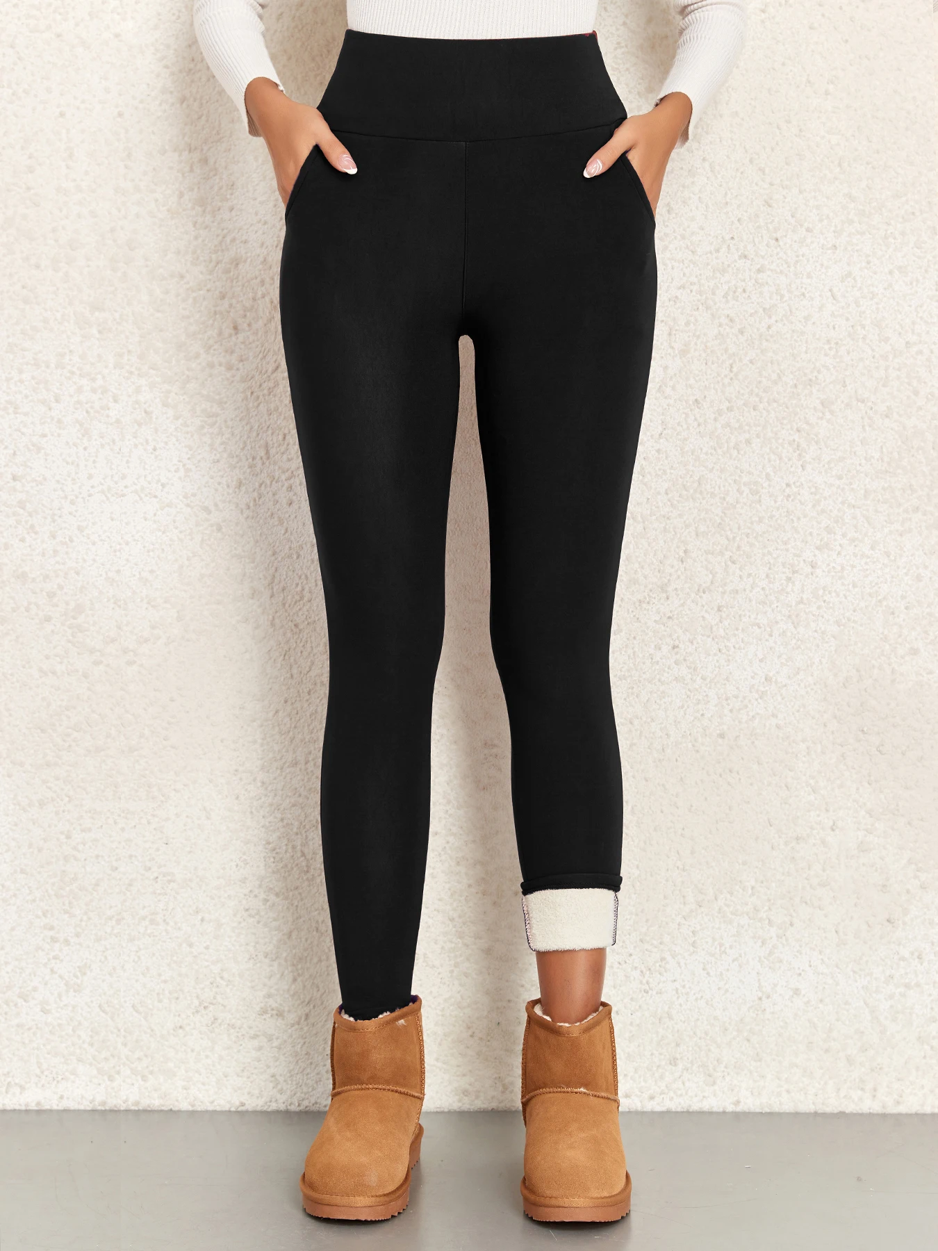 Size: M, Color: black - Pockets Thick Winter Warm Leggings Women High Waist Mallas Casual Velvet Warm Leggings Prevent Cold Super Warm Pants