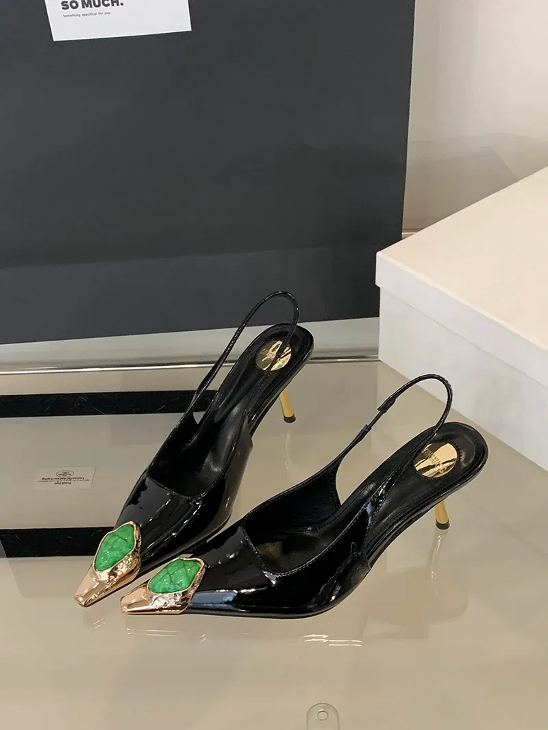 Color: wine red, Shoe Size: 39 - Sexy Women's High Heels Mules 2025 New Fashion Pointed Dress Women's Shoes Open Heel Party High Heels Striptease Sandals Women