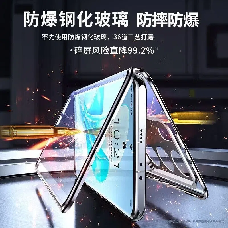 Color: Silver, Material: ABS - 360 Full Case For Vivo V29 5G V27 Pro V27E V25 V23 Double Sided Magnetic Adsorption Metal Capa Tempering Glass Clear Phone Cover