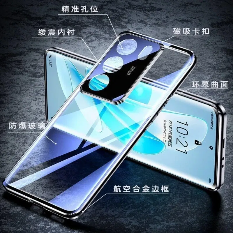 Color: Silver, Material: ABS - 360 Full Case For Vivo V29 5G V27 Pro V27E V25 V23 Double Sided Magnetic Adsorption Metal Capa Tempering Glass Clear Phone Cover