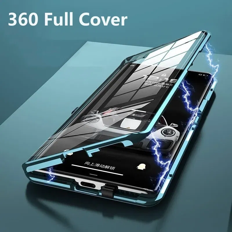 Color: Silver, Material: ABS - 360 Full Case For Vivo V29 5G V27 Pro V27E V25 V23 Double Sided Magnetic Adsorption Metal Capa Tempering Glass Clear Phone Cover