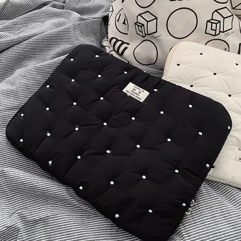 Color: black, Size: 11-inch - Laptop bag for macbook air 13 case 13-14 Inch puffy notebook pouch 15-16Inch Cute laptop sleeve 9-11 Inch Tablet Sleeve girl bag