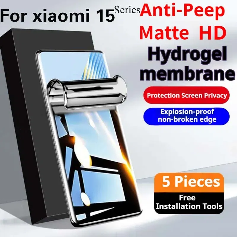 Bundle: 5 Pieces, Material: High Definition, Compatibility by Model: Xiaomi 15 Pro - Xiaomi15T Matte Hydrogel Film For Xiaomi 15TPro Privacy Screen Protector Xiaomi 15SPro Blue Light Soft HD Anti Peeping Mi15Ultra