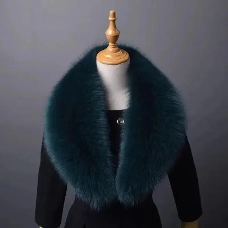Color: army green, Size: XS?€old?‰ - Winter Real Fox Fur Collar Woman Furry Natural Raccoon Fur Scarf Shawls Luxury Neck Warmer Wraps For Coat Fur Scarves Large Size