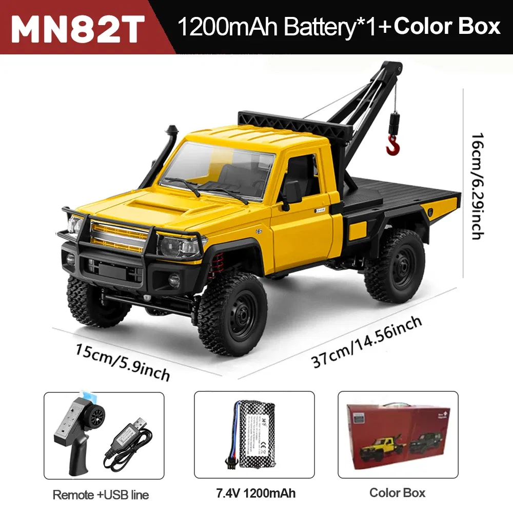 Color: Yellow - MN82T RC Crawler 1/12 2.4G 4WD Remote Control Off-road Pickup Simulation Crane Vehicle Electric Climbing Car Model Toys for Kids
