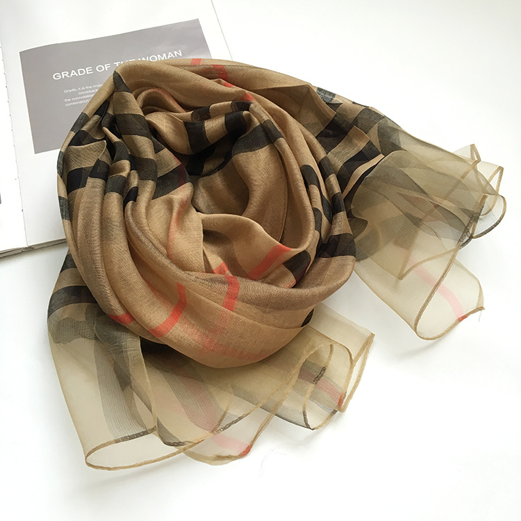 Color: red brown - Silk&Wool Scarf For Women Four Seasons Scarf Big Size 84*190cm