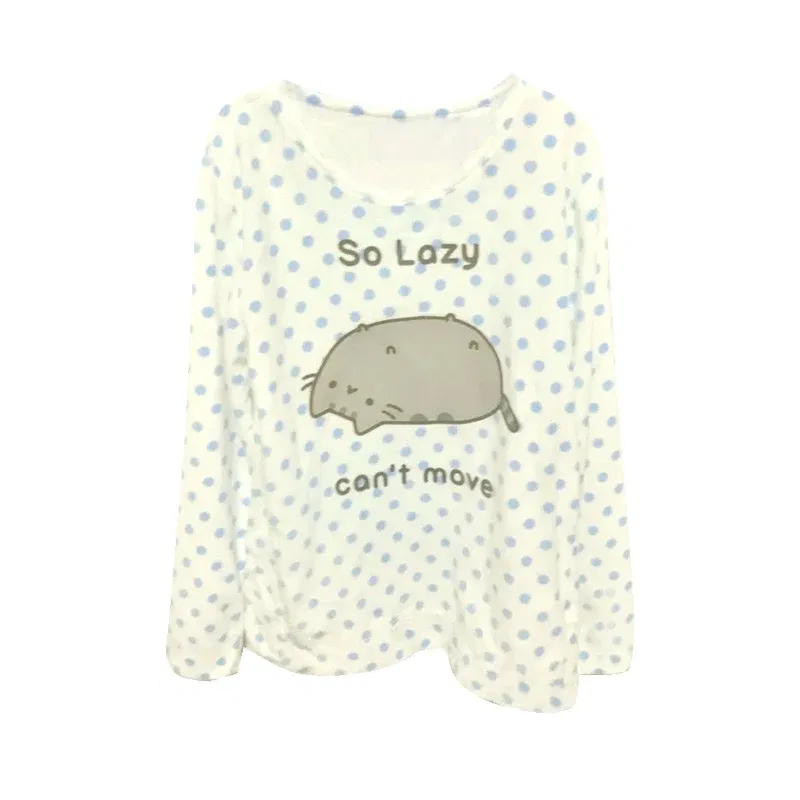 Color: Beige, Size: L - Woman Clothing y2k arcane Cute T-shirts Lazy Cat Print Anime Female Clothing Soft Clothes Loungewear Casual Long-sleeved Tops