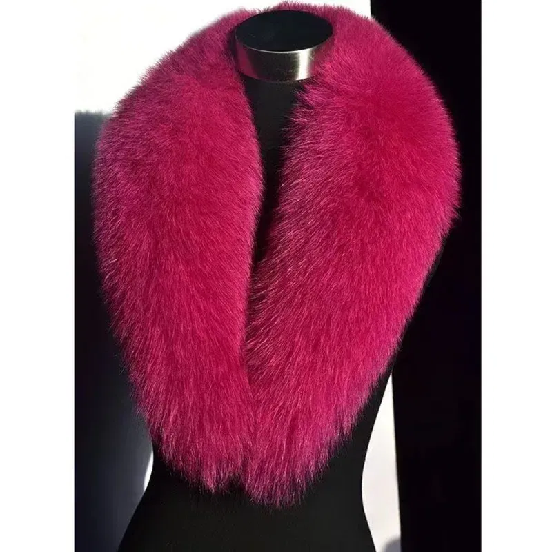 Color: Rose Red, Size: S - Winter Real Fox Fur Collar Woman Furry Natural Raccoon Fur Scarf Shawls Luxury Neck Warmer Wraps For Coat Fur Scarves Large Size