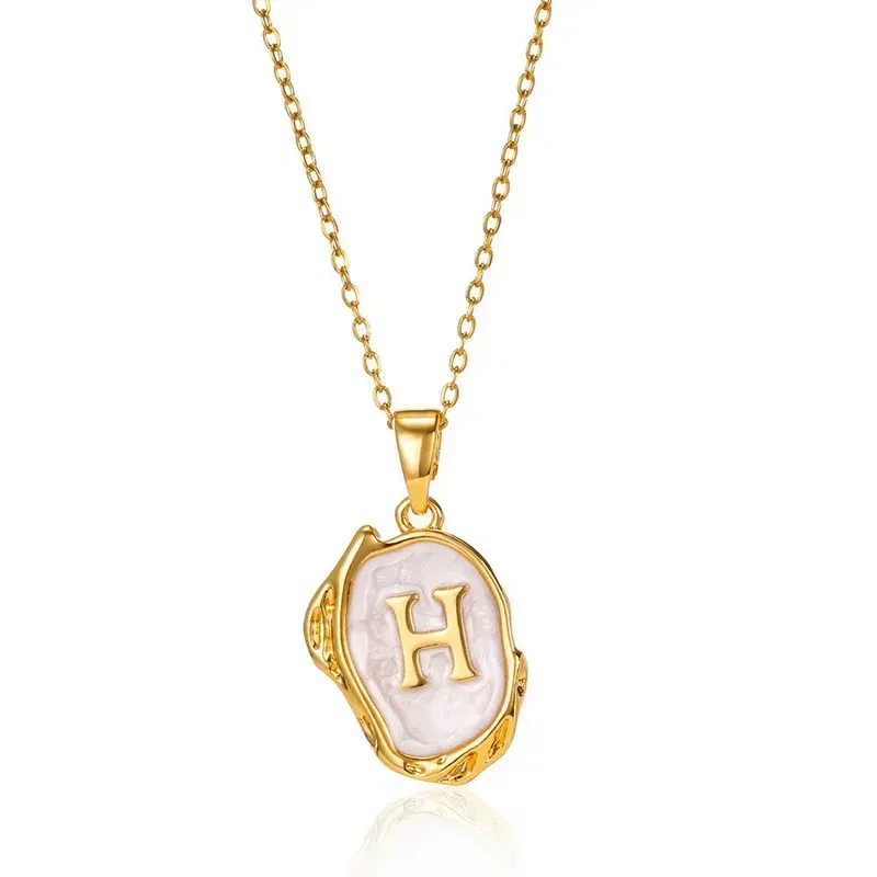 Metal Color: Plating Gun, Length: 40cm - Y2K Stainless Steels Drip Oil 26 Letter Necklaces for Women Men Alphabet A-Z Initials Pendant Necklace Aesthetic Jewelry Gift
