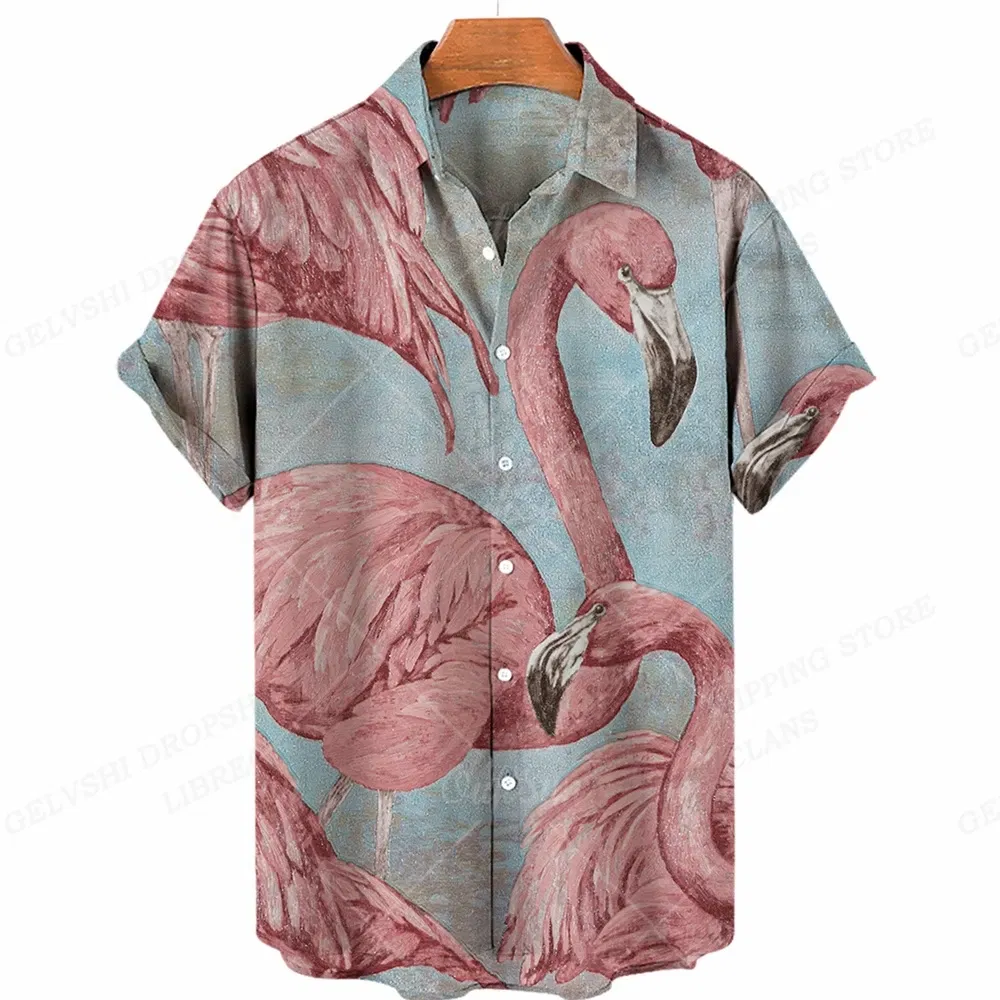 Color: Pink, Size: XXXL - Flamingo Hawaiian Shirts Beach Summer Men's Shirt Tropic Leaf 3D Print Shirts Men Women Fashion Blouse Short Sleeve Vocation
