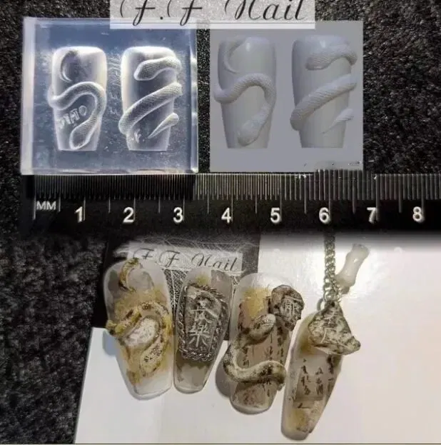 Color: green - 1pc  Snake Flamingo Jellyfish Dragon Dtream 3D Acrylic Mold  Nail Art DIY  Silicone  Nail Art Templates Nails Mold