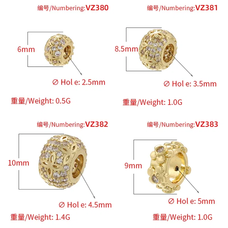 Color: black - ZHUKOU Brass flowers beads for jewelry making Cubic zirconia diy handmade Bracelets jewelry making beads Jewelry materials VZ380