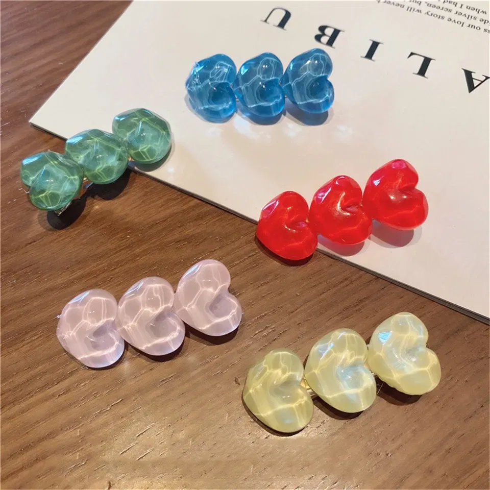 Color: Pink - Summer Candy Color Heart Hair Clips Barrettes Sweet Transparent Jelly Hairpin Women Girls Cute Handmade Hairgrips Acccessories