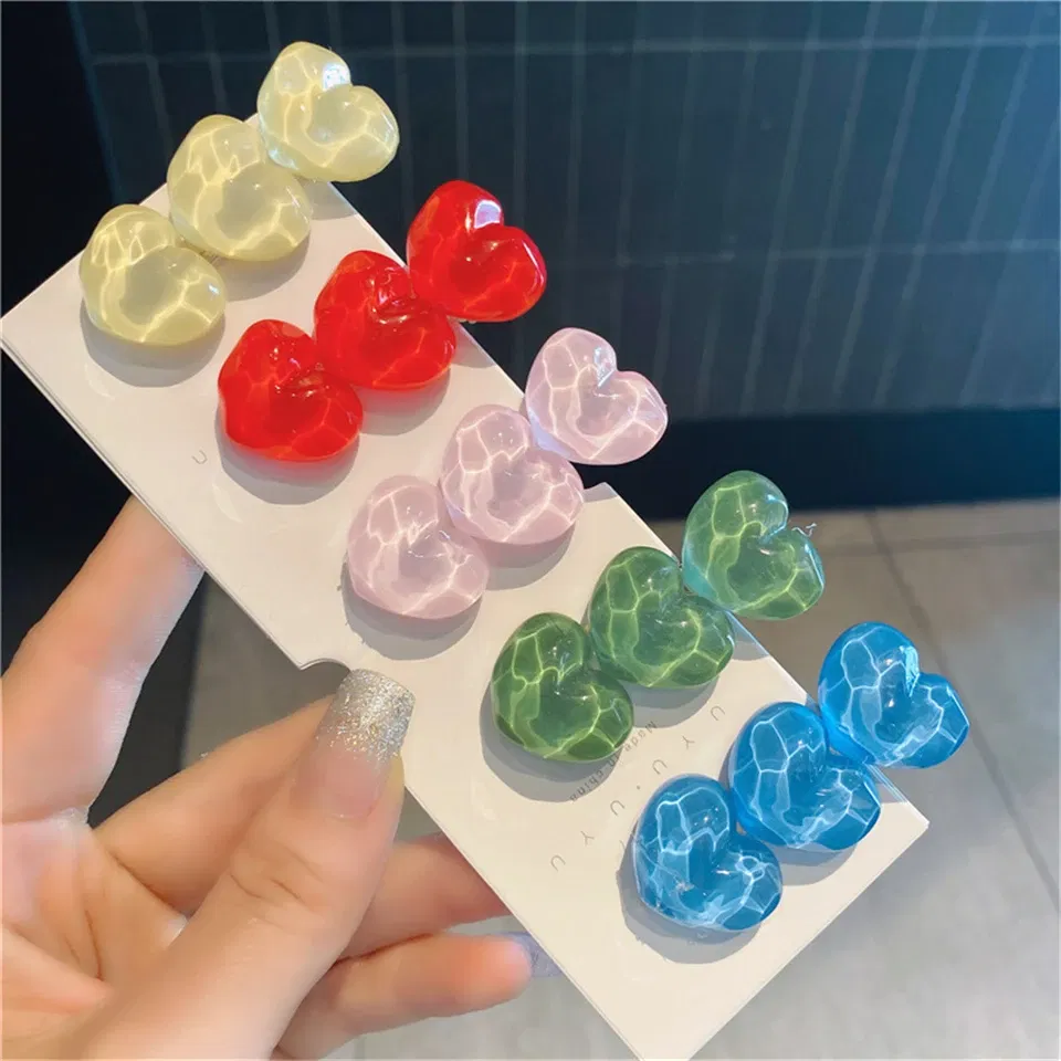 Color: Pink - Summer Candy Color Heart Hair Clips Barrettes Sweet Transparent Jelly Hairpin Women Girls Cute Handmade Hairgrips Acccessories