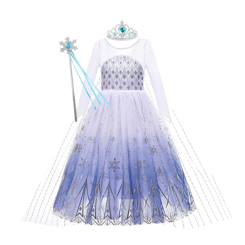 Color: Blue, Kid Size: 14 - Disney Kids Girls Cosplay Frozen Elsa Anna Princess Dress Girl Mesh Ball Gown Carnival Birthday Clothes Snow Queen Elsa Costume