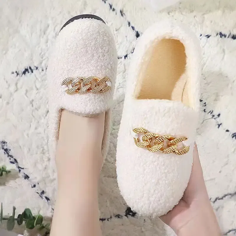 Color: Khaki, Shoe Size: 39 - Womens Slippers Warm Short Plush Lining House Shoes Moccassins Slip on Fashion Lady Flats Loafers Non Slip 2023