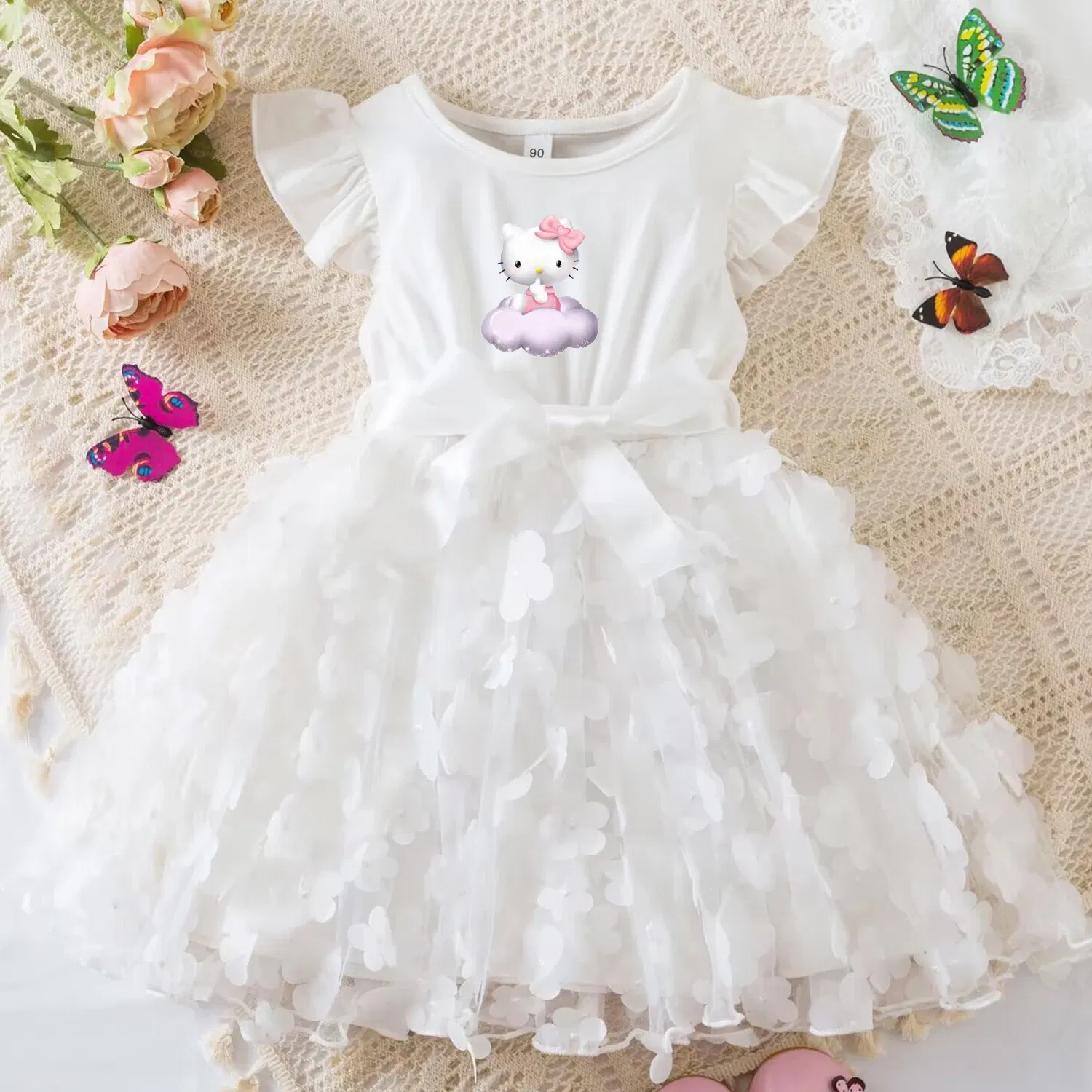 Color: Yellow, Size: XL - Hello Kitty Summer Dress for Kid's Casual Clothes 3D Butterfly Cute Baby Girls Princess Dress Party Dresses 2-6 Yrs
